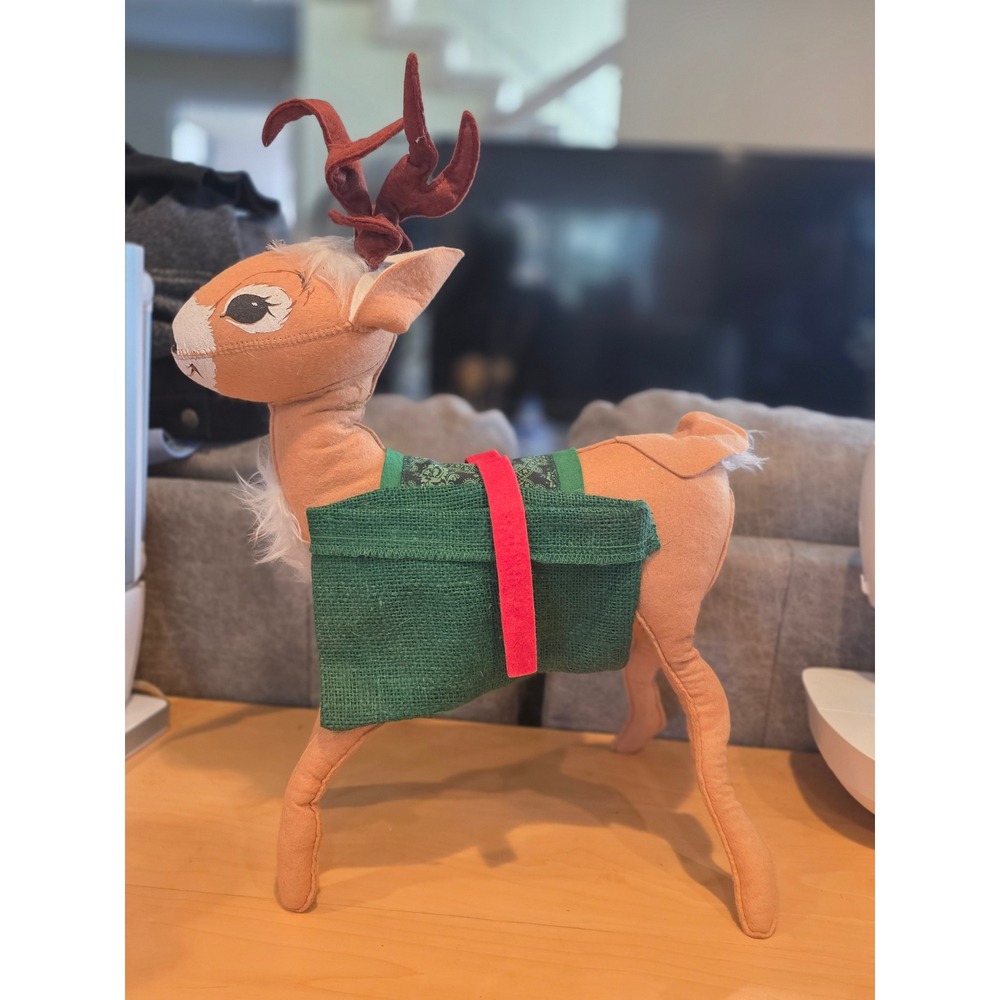 Vintage 1991 Annalee Mobilitee Reindeer Plush 18" Christmas Burlap Saddlebags